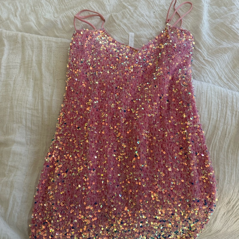 Pink Sequin Mini Dress - Picture 2 of 4